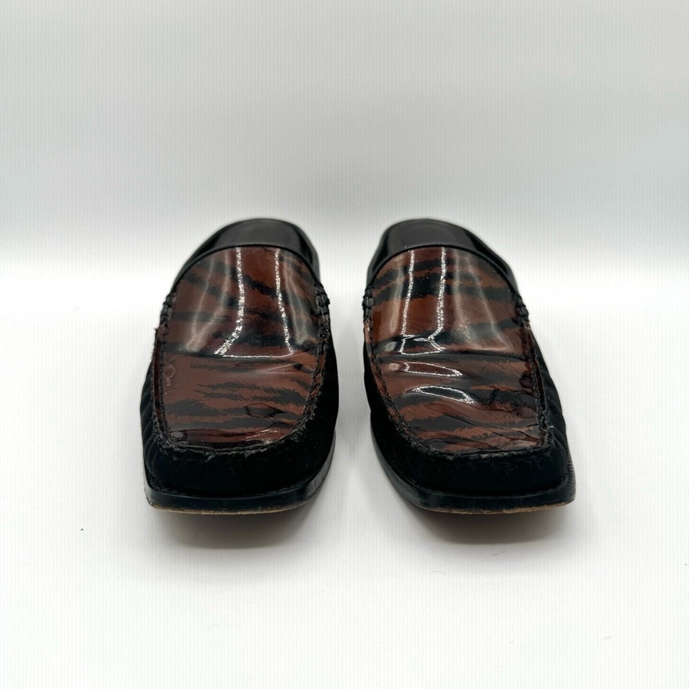 STUART WEITZMAN VINTAGE BLACK BROWN SHOE ANIMAL PRINTS SLIP ON SHOE BLOCK HEELS - Picture 8 of 16